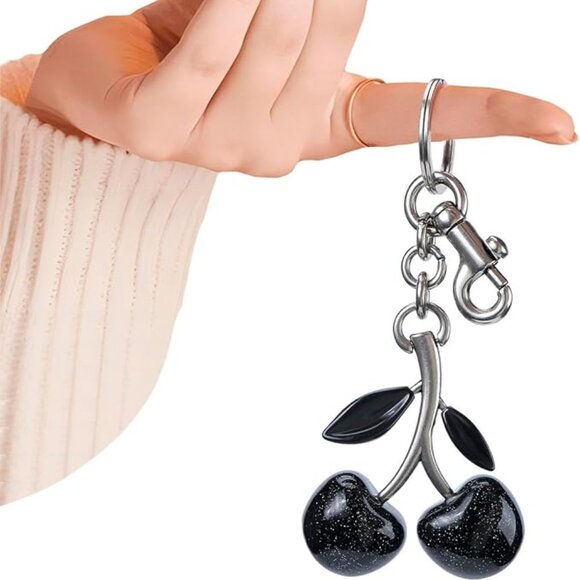 Glitter Cherry Bag Charm with Key Ring and Clip – Sparkling Resin & Metal Accent - Picture 1 of 7